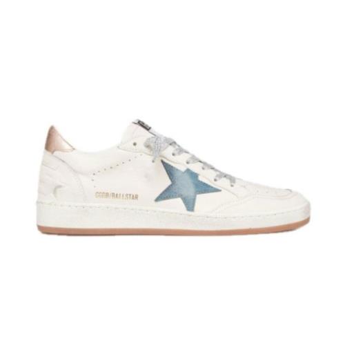 Witte leren sneakers met blauwe suède ster Golden Goose , White , Dame...