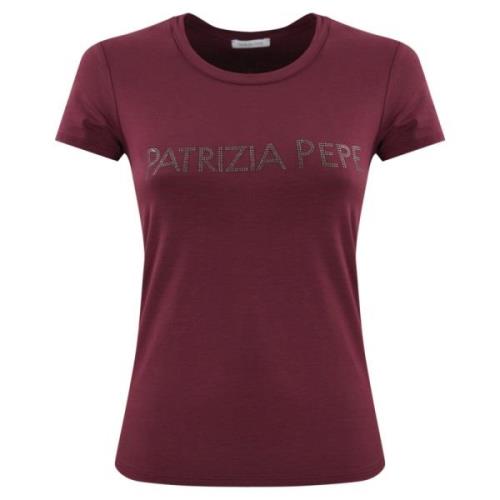 Dames Logo T-shirt met Strass Logo Patrizia Pepe , Brown , Dames