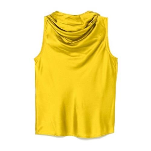 Satin Finish Mouwloze Cowl Neck Top Pinko , Yellow , Dames