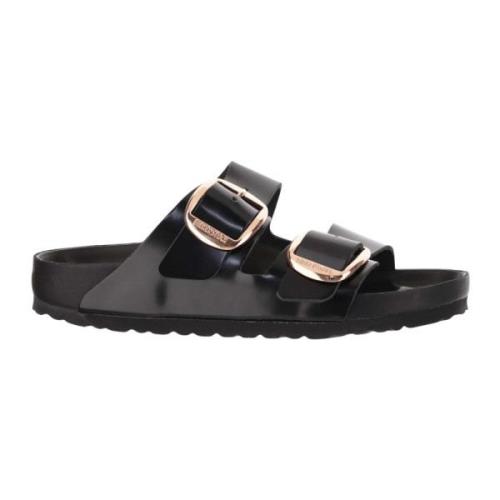 Zwarte Leren Verstelbare Sandalen met Gouden Gespen Birkenstock , Blac...