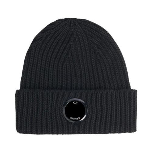 Zwarte Wol Bonnet Hoed C.p. Company , Black , Heren