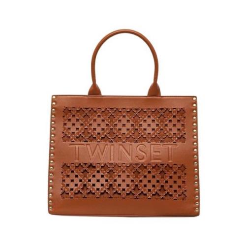 Geborduurde Logo Handtas Twinset , Brown , Dames