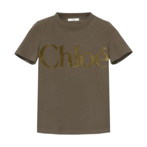 Groene Velvet Logo T-shirts en Polos Chloé , Green , Dames