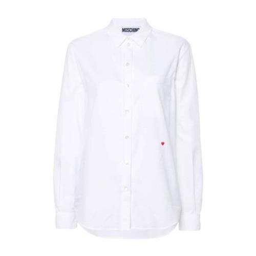 Wit Hemd met Hart Borduursel Moschino , White , Dames