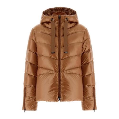 Korte capuchonjas van nylon zwart Herno , Brown , Dames