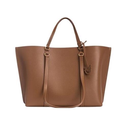 Bruine leren shopper tas met bedel Pinko , Brown , Dames