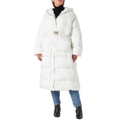 Lange gewatteerde jas van nylon met capuchon Pinko , White , Dames