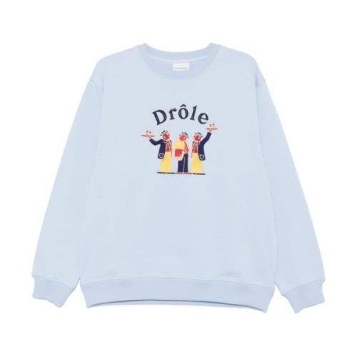 Heldere Blauwe Trui met Geborduurd Motief Drole de Monsieur , Blue , H...