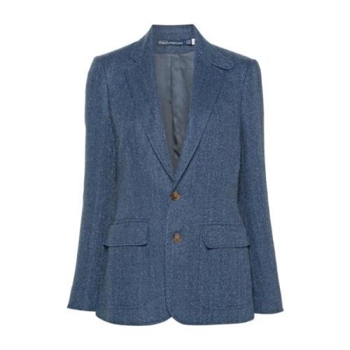 Blauw Herringbone Peak Lapel Jas Ralph Lauren , Blue , Dames