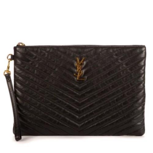 Pre-owned Leather clutches Yves Saint Laurent Vintage , Black , Dames