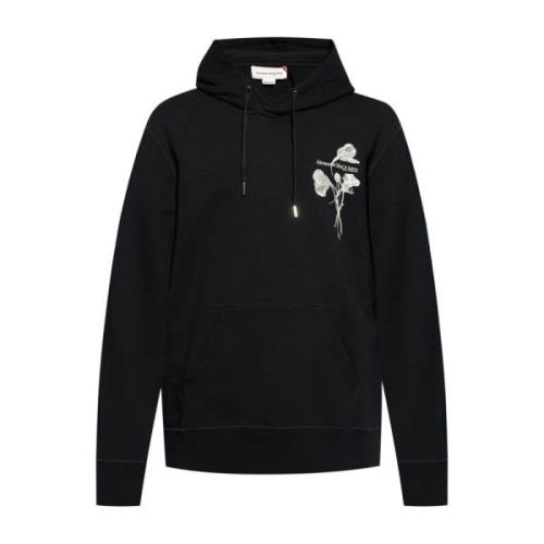 Zwarte bloemen geborduurde trui Alexander McQueen , Black , Heren