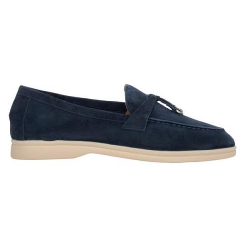 Dames Marineblauwe Velours Loafers met een Decoratieve Kwast Estro , B...