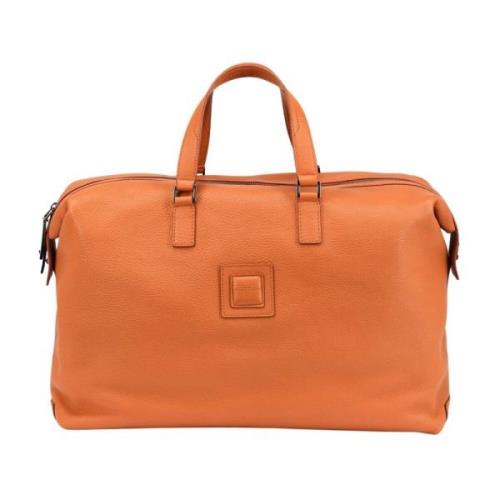 Holdall tas van generfd kalfsleer Testoni , Orange , Unisex