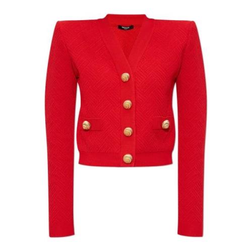 Snap Button Cardigan Balmain , Red , Dames