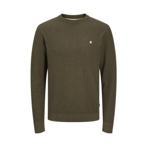 Gebreide ronde hals olijfnacht/melange Jack & Jones , Green , Heren