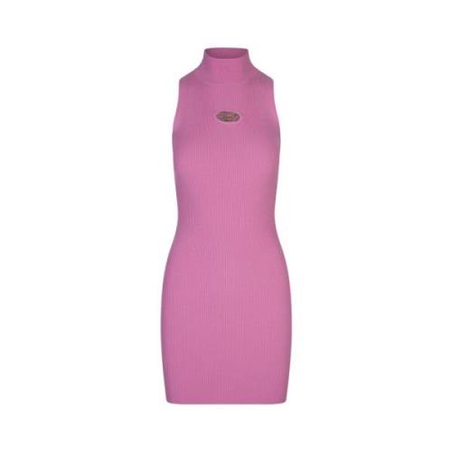 Roze High-Necked Kort Jurk met Oval D Logo Diesel , Pink , Dames