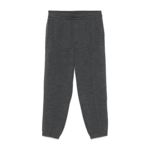 Grijze Wollen Blend Broek met Elastische Tailleband Emporio Armani , G...