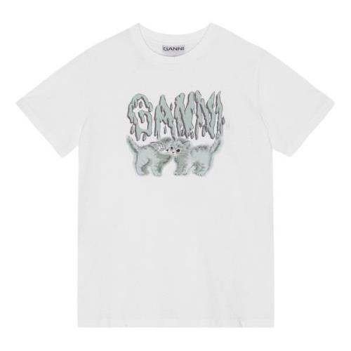 Schattig Kat T-shirt Ganni , White , Dames