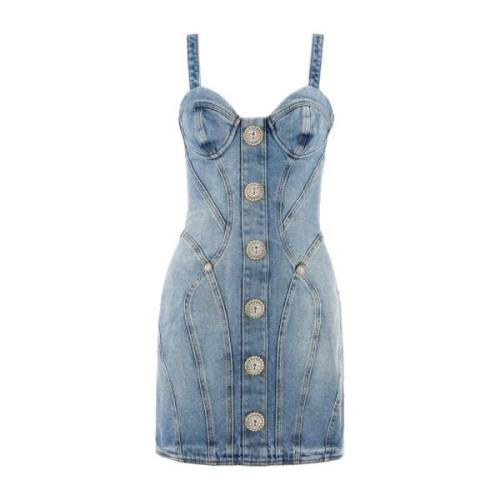 Stijlvolle Denim Mini Jurk Balmain , Blue , Dames