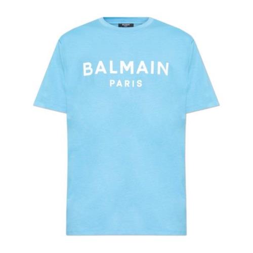 T-shirt met bedrukt logo Balmain , Blue , Heren