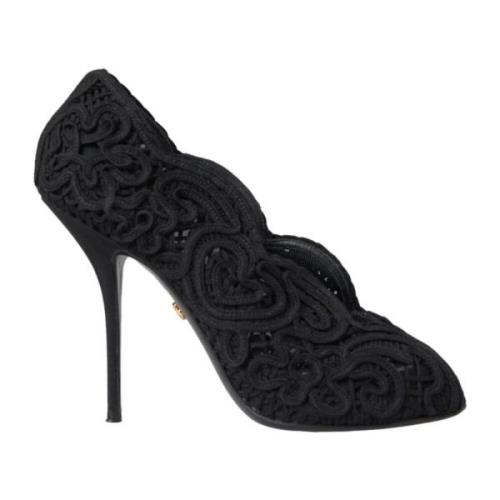 Zwarte Cord Ricamo Hoge Hak Pumps Dolce & Gabbana , Black , Dames