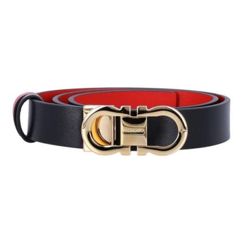 Omkeerbare Gancini Riem in Nero + Flame Red Salvatore Ferragamo , Blac...