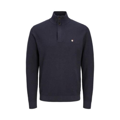 Blauwe Gebreide Half Zip Trui Jack & Jones , Blue , Heren