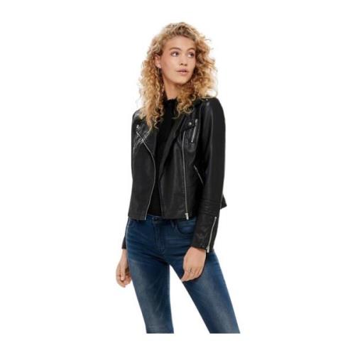 Leren Biker Jack Vrouwen Only , Black , Dames