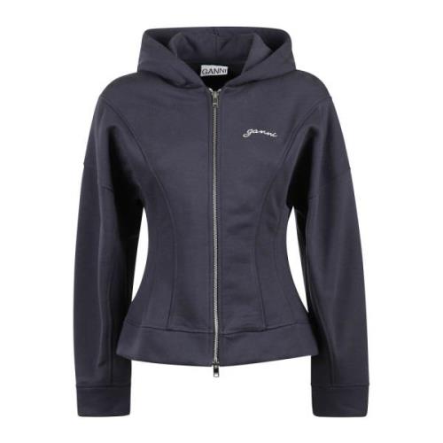 Warme Rits Hoodie voor Koud Weer Ganni , Blue , Dames