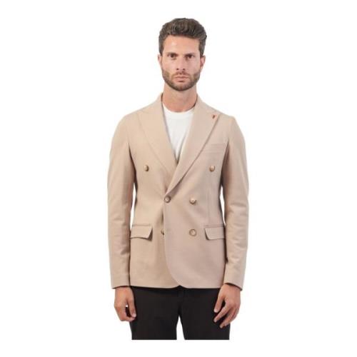 Slim Fit Dubbelbreasted Viscose Jas Mulish , Beige , Heren