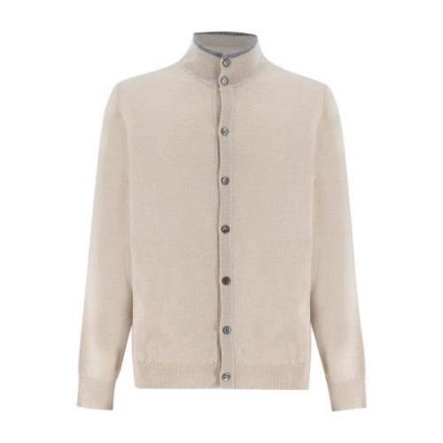 Elegant Button-Up Cardigan Fedeli , Beige , Heren