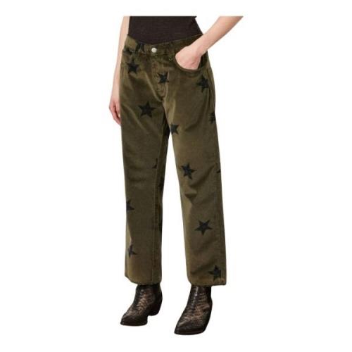 Velvet Broek met Franje Zoom Massimo Alba , Green , Dames