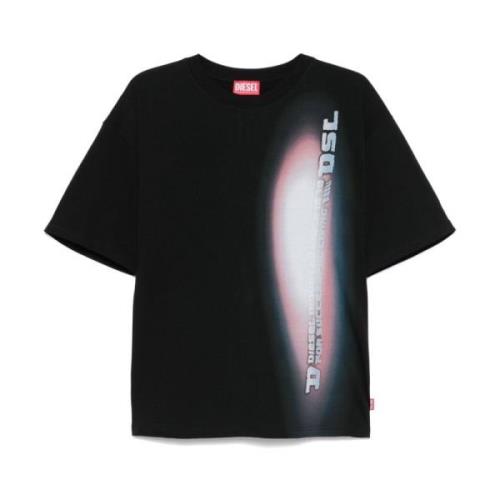 Zwart Jersey Crew Neck Logo T-shirt Diesel , Black , Heren