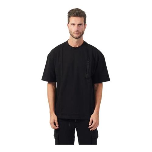 Zwarte Katoenen Crewneck T-shirt met Ritssluiting Zak Hugo Boss , Blac...