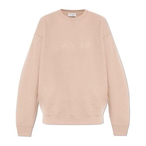 Katoenen sweatshirt met geborduurd logo Saint Laurent , Beige , Dames