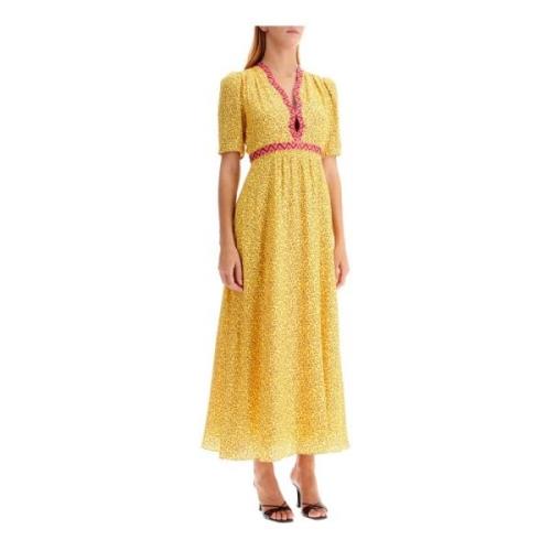 Ambra Sunrise Jacquard Zijden Midi Jurk Saloni , Yellow , Dames