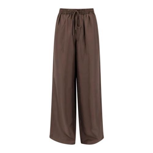 Zijden Wijde Broek met Elastische Taille Róhe , Brown , Dames