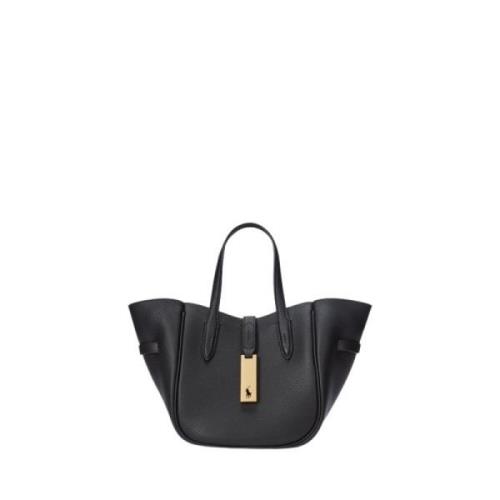 Zwarte leren tas met gouden accenten Ralph Lauren , Black , Dames