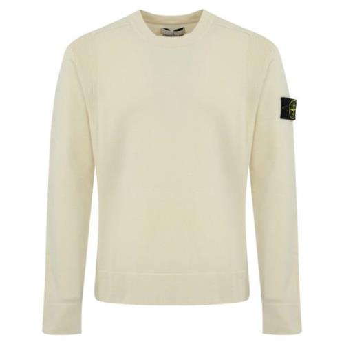 Wol Stretch Trui Lange Mouw Stone Island , White , Heren