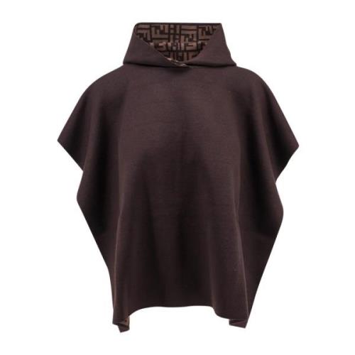 Wollen Poncho met Capuchon en FF Motief Fendi , Brown , Dames