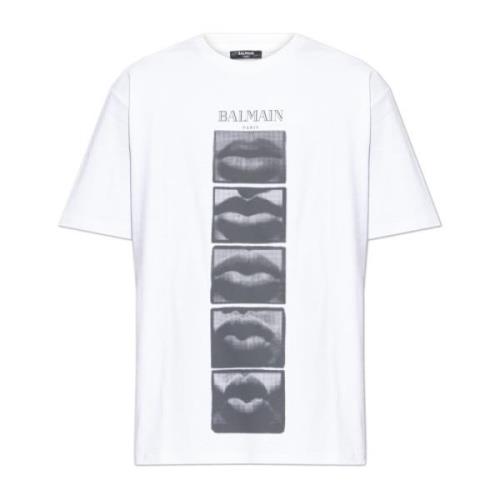 T-shirt met print Balmain , White , Heren