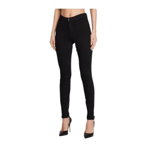 Zwarte Tapered Jeans met Opgezet Logo Guess , Black , Dames