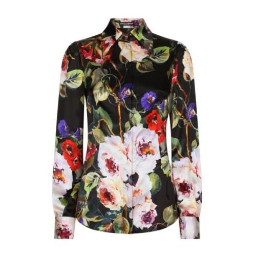 Bloemenprint Zijde Blend Overhemd Dolce & Gabbana , Multicolor , Dames