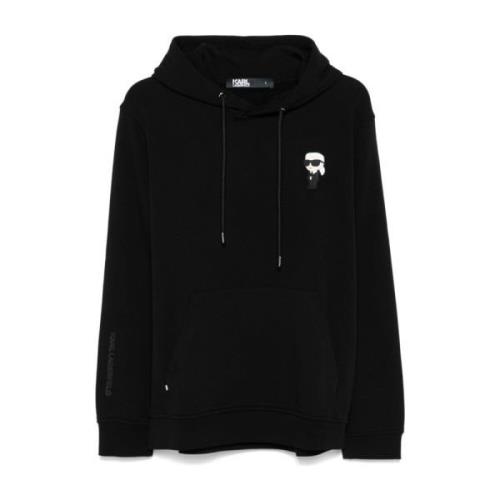 Zwarte Hoodie Logo Patch Fleece Karl Lagerfeld , Black , Heren