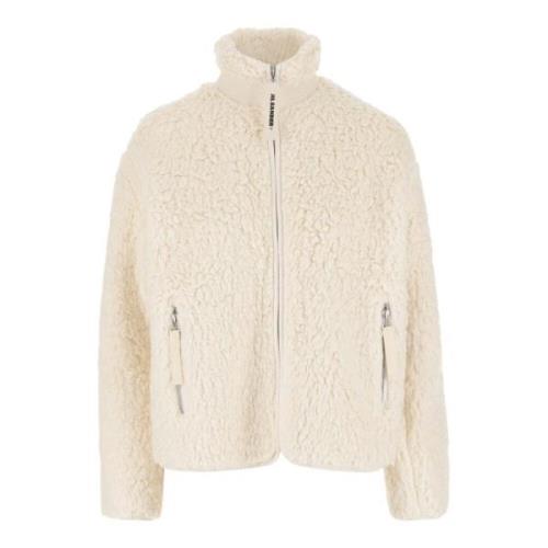 Sherling Katoenen Jas Voorrits Zakken Jil Sander , White , Dames