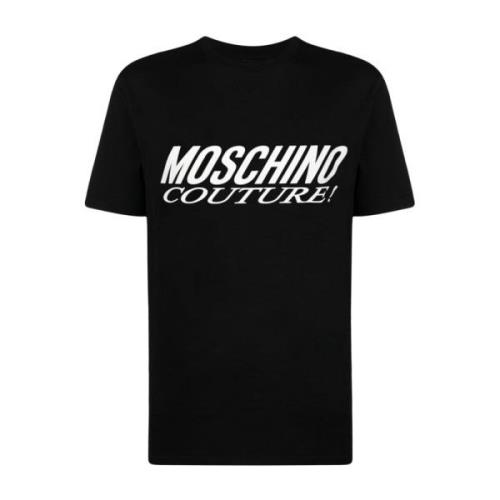 Zwart Logo Print Crew Neck T-shirt Moschino , Black , Heren