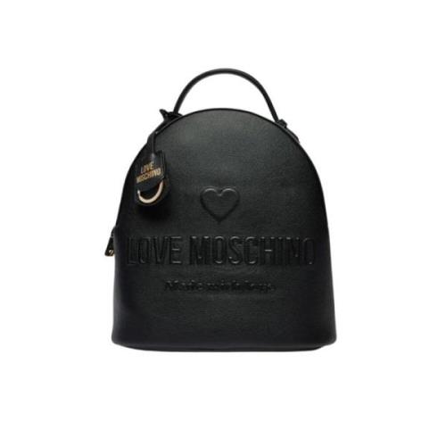 Zwarte leren rugzak met gouden accenten Love Moschino , Black , Dames