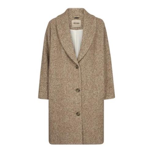 Herringbone Coat met V-hals en zakken MOS Mosh , Beige , Dames