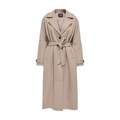 Lange Wol Trenchcoat Only , Brown , Dames