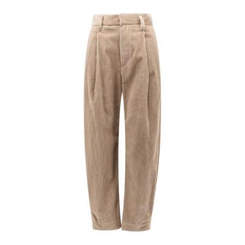 Hoge Taille Corduroy Broek met Pincet Brunello Cucinelli , Beige , Dam...